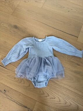 Angel Dear Dusty Blue Smocked Tulle One-Piece